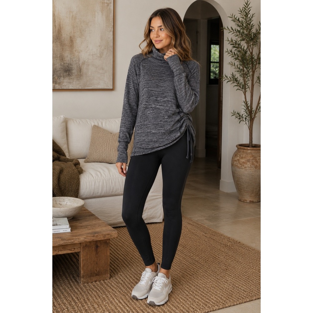 J Jill Top Womens Medium Gray Marl Pullover Cowl Neck Ruched Side Gorpcore